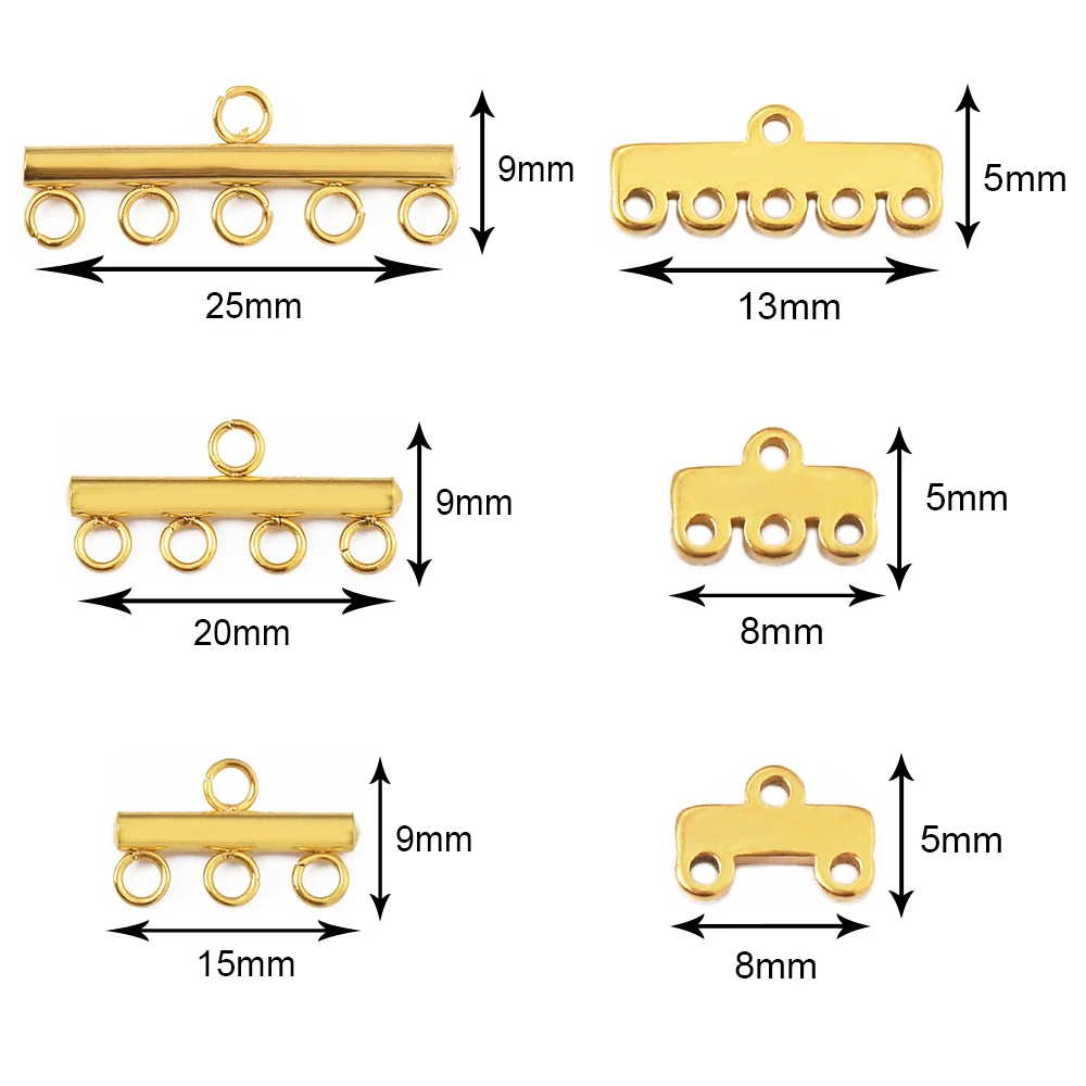 10pcs Stainless Steel Gold Layer Necklace Bracelet Clasp Bails 5 Loops Drop Earrings Chains Connectors for DIY Jewelry Making
