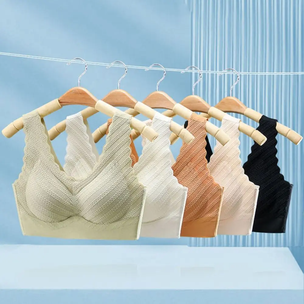 Seamless Bubble Lace Bra Widen Band Beautiful Back Push UP Underwear Bralette Vest Tops Deep V Wireless Bras Ladies