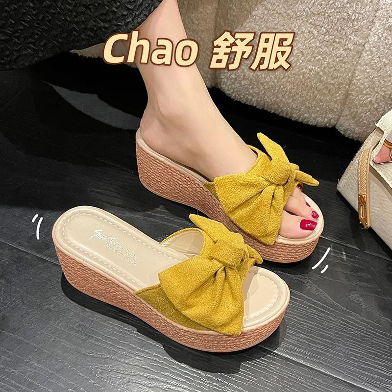 Women's Slippers 2023 Fashion Pee Toe Summer Shoes Classics Butterfly-knot High Heels Women Slides Platform Wedge Shoes of Women