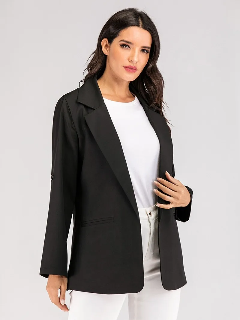 Women Blazers Black Jackets Elegant Work Solid Color Buttonless Suit Office Lady Blazer Suit High Quality Commute Casual Jackets