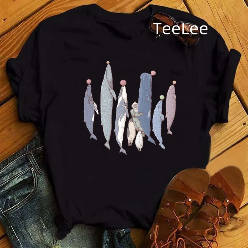 

Harajuku whale T-Shirt Woman Printed Cartoon Penguin T shirt Aesthetic Tshirt Graphic Tees Casual Summer Female Tops Clothing