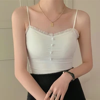 womens 2022 sumemr fashion tank tops patchwork lace button camisole female white sleeveless slim casual short cropped feminino