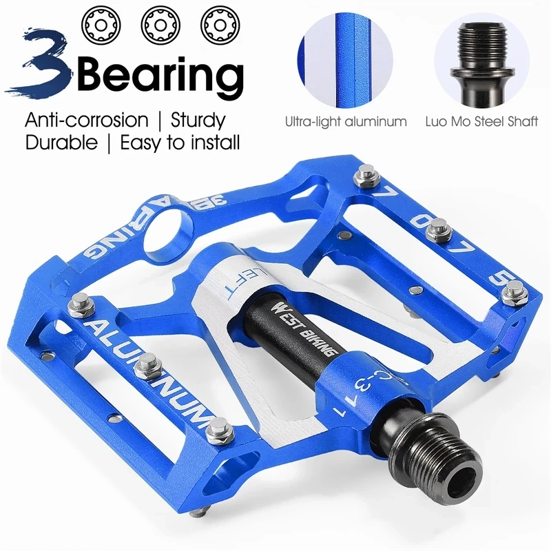 WEST BIKING Bicycle Pedals 3 Bearings Non-Slip MTB Pedals Aluminum Alloy Flat Applicable Waterproof Bicycle Accessories