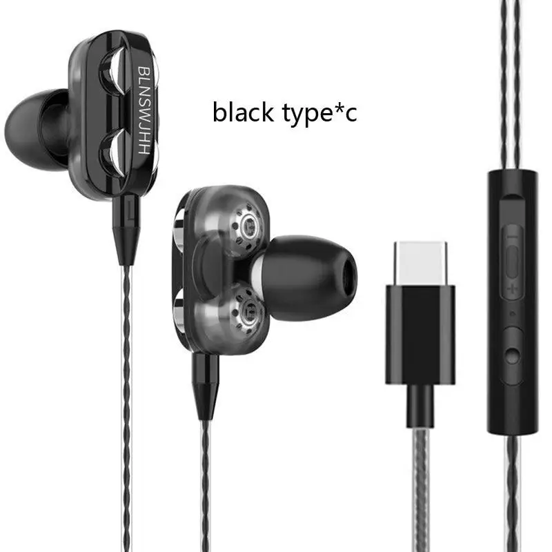

3.5mm Type C Wired Headphones High Bass Headsets Music Sports Gaming Earphones Dual Drive Stereo In-Ear Earphone With Mic Earbud