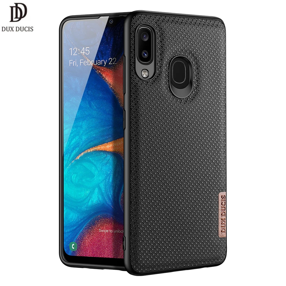 

For Samsung Galaxy A20E Case DUX DUCIS Fino Series Woven Fabric Back Case Protect Case Support Wireless Charging Dinner