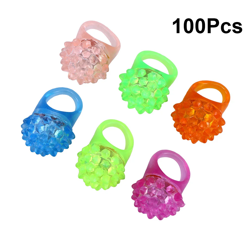 

100PC Glowing Strawberry Rings Light LED Fluorescent Ring Finger Light Jelly Bumpy Rings Flashing LED Bubble Rave