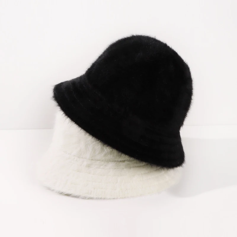 Bucket Hat Women Winter Angora Fluffy Warm Holiday Accessory For Young Lady Outdoors