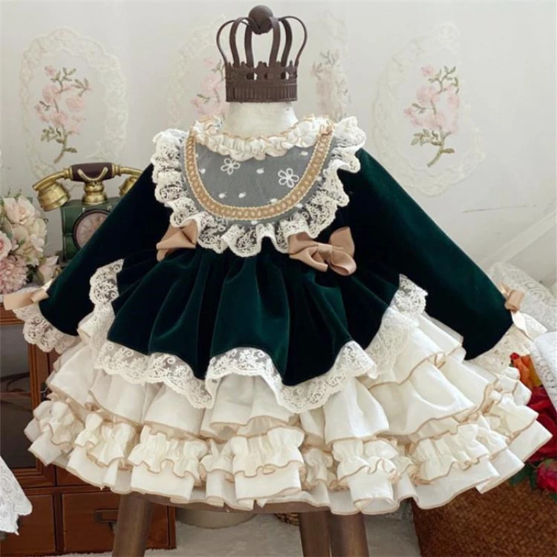 

Junior Bridesmaid Dresses Lace Flower Girl Dress Palace Style Bow Ball Gown Princess lolita Vintage Girls Birthday Gowns