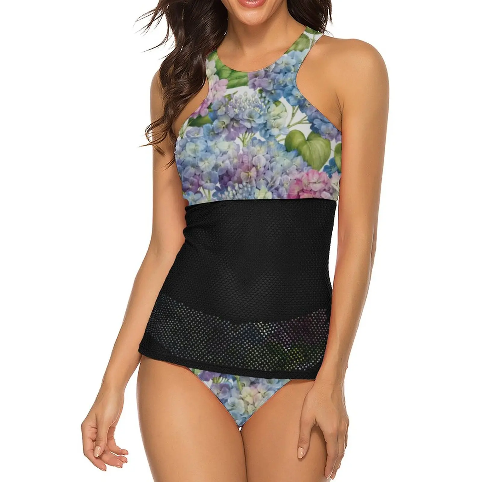 

Женский купальник-танкини с цветочным принтом и графическим принтом