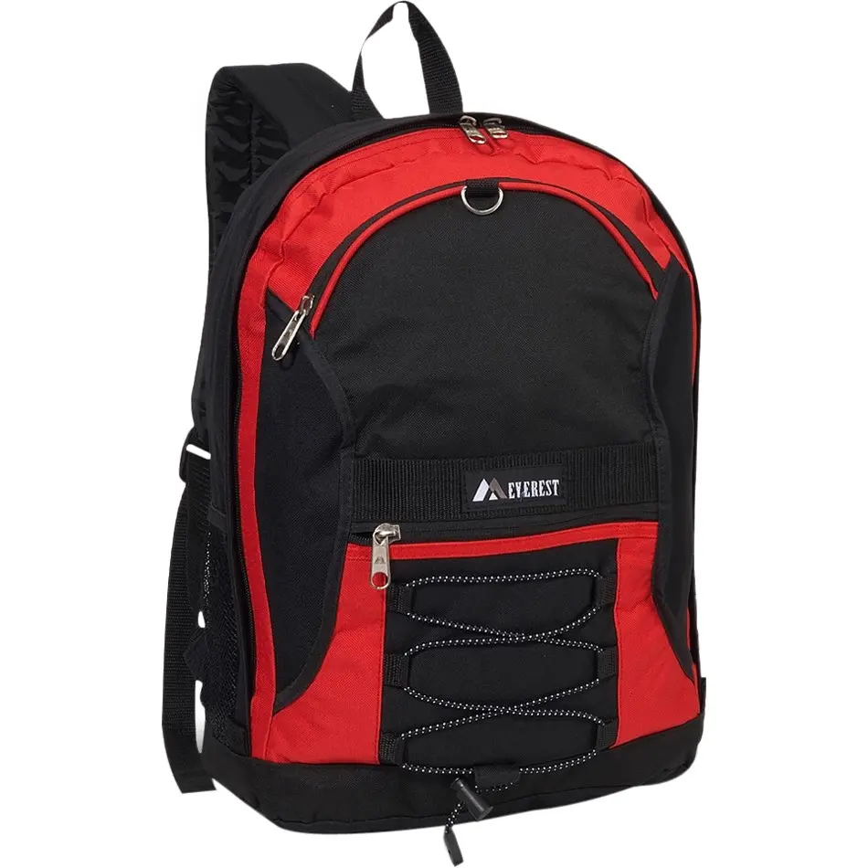 Unisex Two-Tone Backpack with Mesh Pockets, Red Black