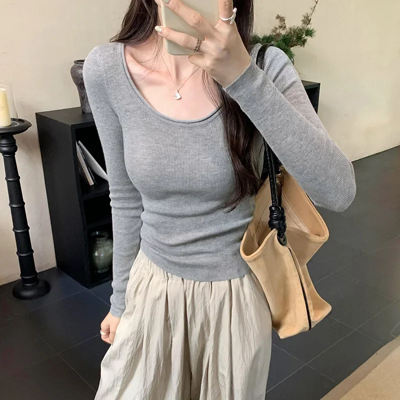 Разноцветный вязаный Топ Макарон для уменьшения старения футболка с длинным