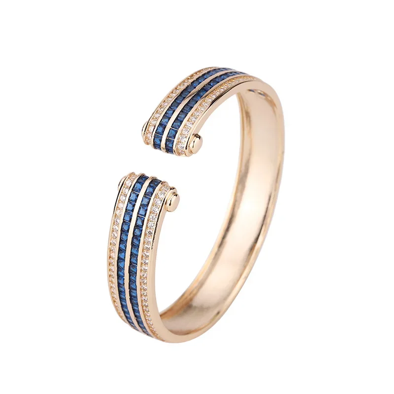 2024 новый ретро регулируемый открывающийся браслет женский синий кристалл