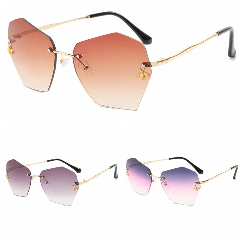 

Солнцезащитные очки TECHOME женские, роскошные брендовые дизайнерские солнцезащитные очки без оправы в стиле ретро, пчела, 2022