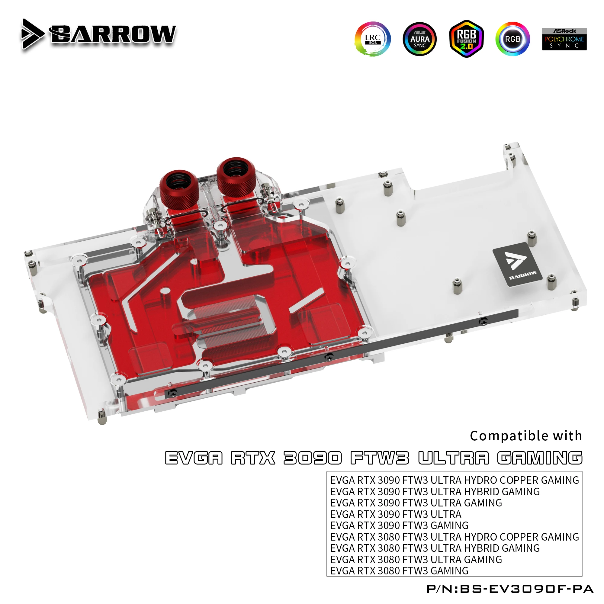 

Блок водяного охлаждения BARROW 3080, для 3090 GPU, EVGA RTX3090, 3080, FTW3 ULTRA, BS-EV3090F-PA B