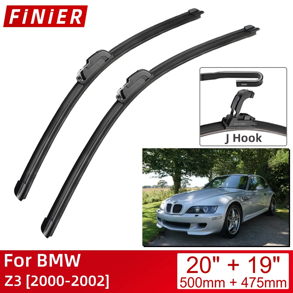 For BMW Z3 2000-2002 20"+19" Car Accessories Front Windscreen Wiper Blade Brushes Wipers U Type J Hooks 2002 2001 2000
