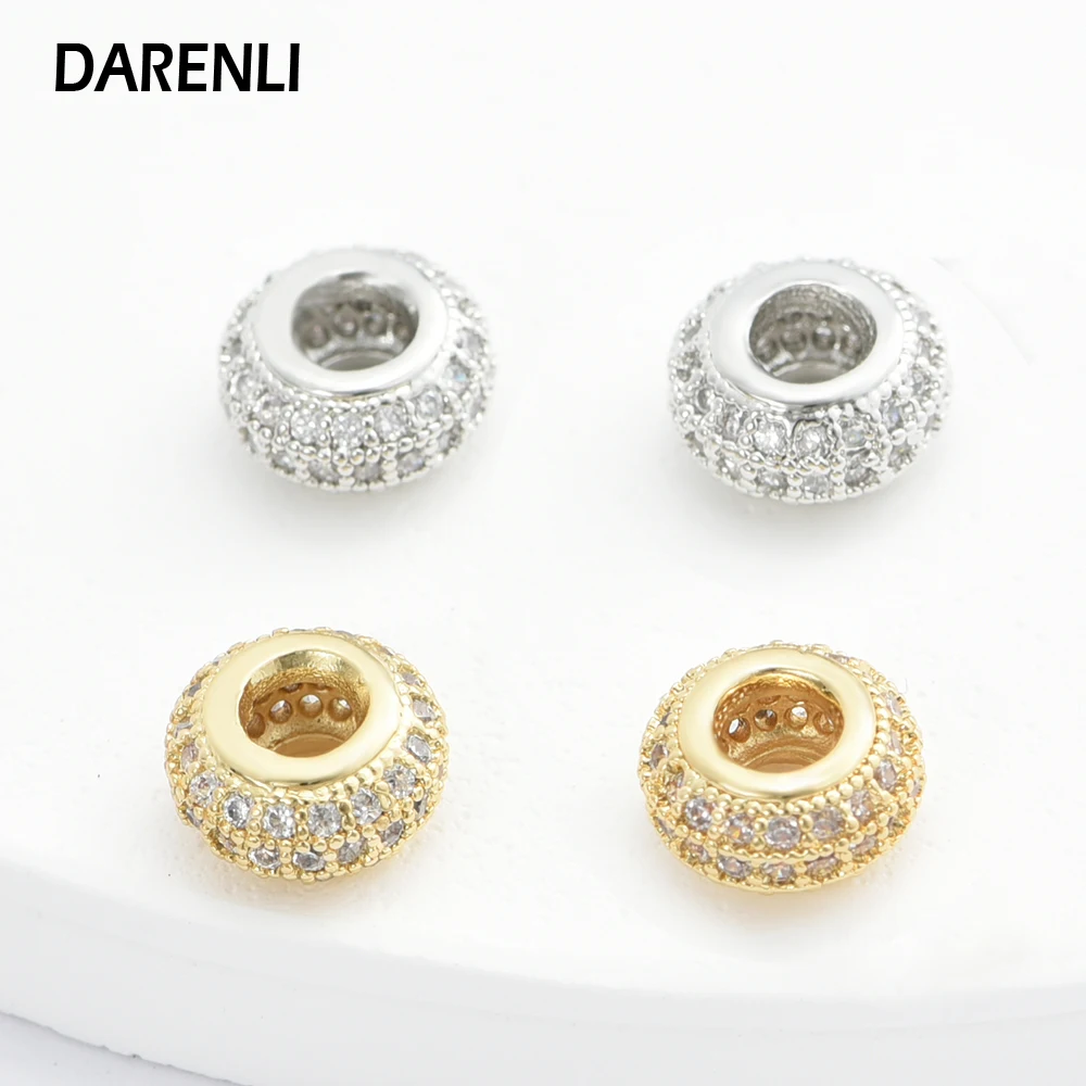 DARENLI 2 шт. позолоченные/родиевые латунные бусины-подвески с цирконием браслет