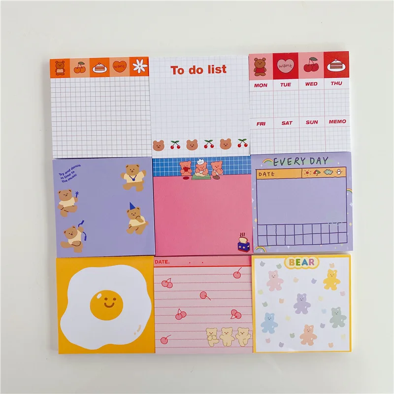 

50 Sheets Paper Joy Bear Planner Sticky Notes Kawaii Stationery Cute Memo Pad Notepad Office Leave Message Office Supplies