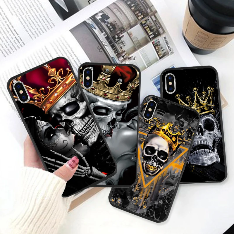 

Cool Phone Case Dark Skull King For Apple Iphone 13 12 Mini 11 Pro Max XS 10 X XR Cover SE 2020 6s 7 8 Plus 5S Hard Mobile Shell