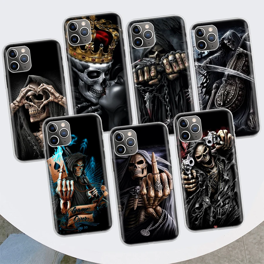 Мягкий чехол для телефона с принтом Grim Reaper Skull Skeleton для Apple iPhone 11 12 13 15 Ultra 14 Pro 7 XR X XS Max 6S 8 Plus + Mini SE