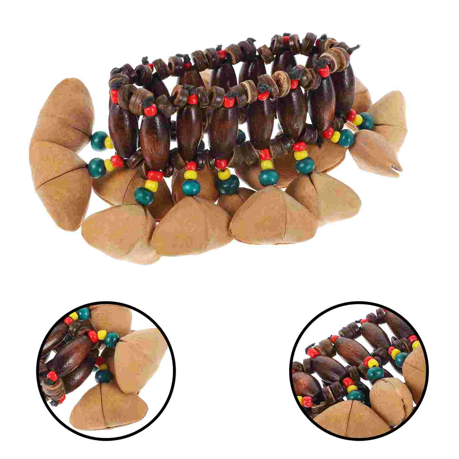 

Nut Shell Hand Bell Drum Bracelet Vintage Toys Wristband Wooden Bangle African Tribal Style Instrument Child