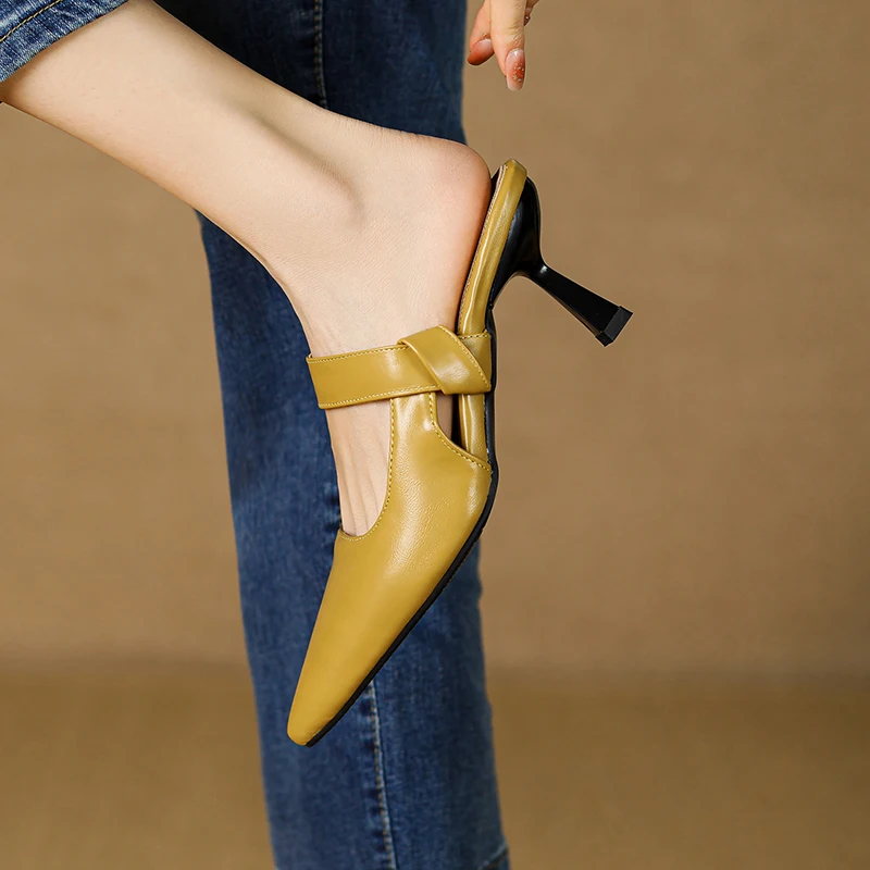 Pointed Toe Mules for Women Outside Slides Slipper Heeled Sandals Comfortable Slip On Shoes