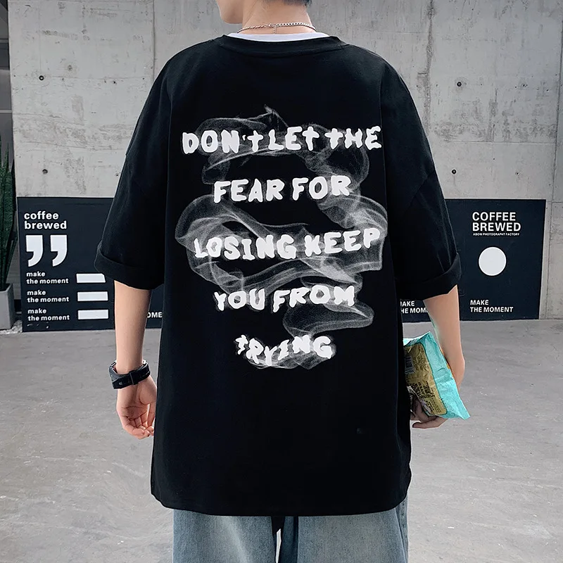 

Short-sleeved men's summer new ins casual men's T-shirt trend cotton short-sleeved five-point sleeve Hong Kong style t-shirt men