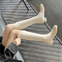 2022 new fashion knee high boots womens winter thick heel stretc long slip on autumn shoes woman length large size 34 43