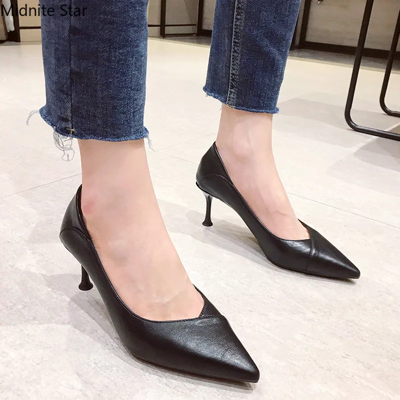 High Heels Stiletto Pointed Toe 2022 Spring and Autumn Sexy Women's Shoes Pumps Women's Leather Soft and Comfortable Shoes