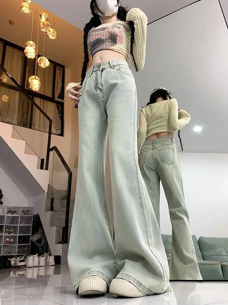 Джинсы женские уличная мода ампир корейский стиль весна-осень расклешенные