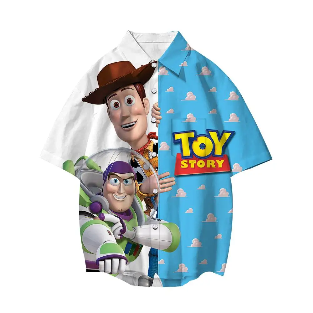 Disney Toy Story Woody Buzz Lightyear 3D Shirts Men Women Tops Cartoon Lapel Short Sleeve Boys Girls Casual Button Loose Shirt