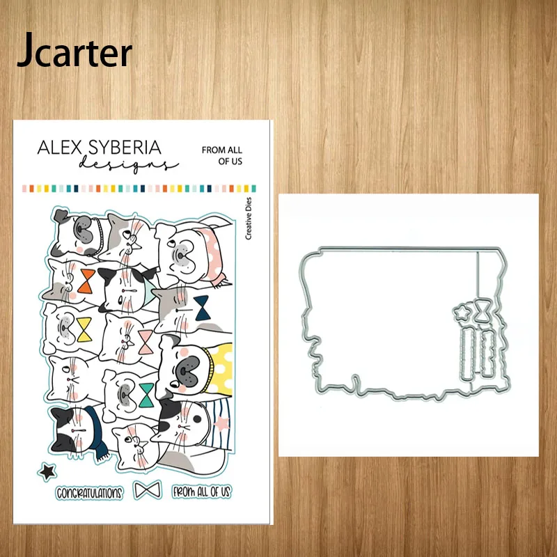 

Cats Dogs From All Of Us Metal Cutting Dies and Clear Stamps Craft Stencil for Scrapbooking Album Paper Make Template Decoration