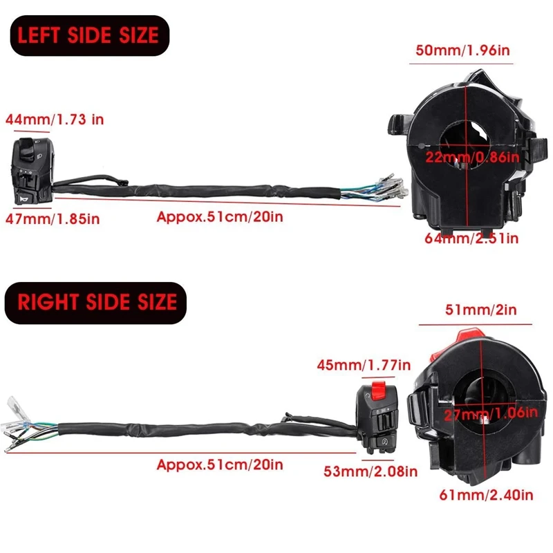 12V 22Mm 7/8 Inch Motorcycle Handlebar Controller Switch Fog Light Horn Electric Start Double Throttle