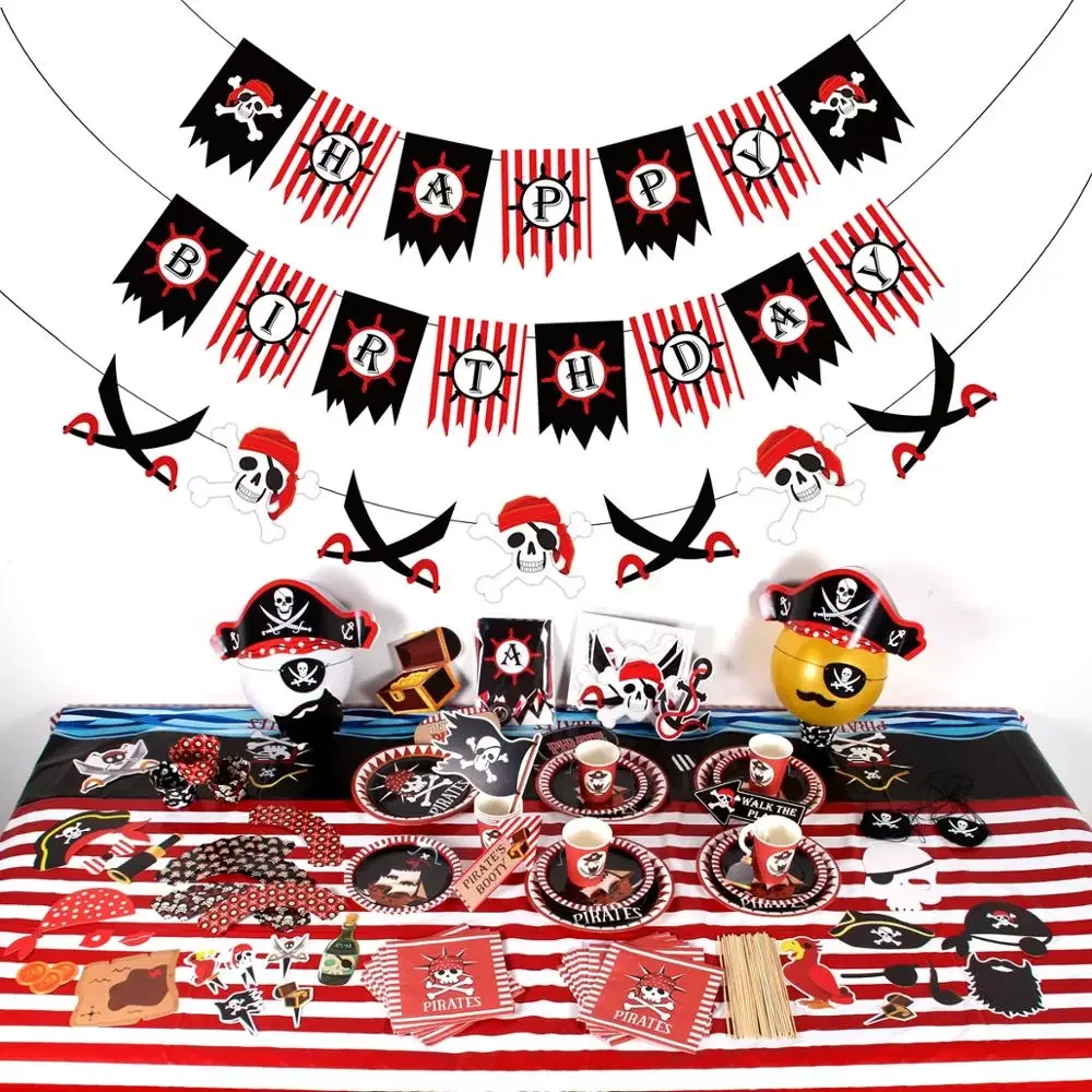 

Pirate Theme Party Disposable Tableware Birthday Party Decorations Kids Party Supplies Napkins Paper Plates Birthday Decoration