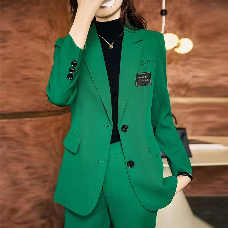 

Женский офисный костюм-Блейзер, повседневный костюм цвета хаки из куртки и брюк в Корейском стиле на осень и зиму, 2022