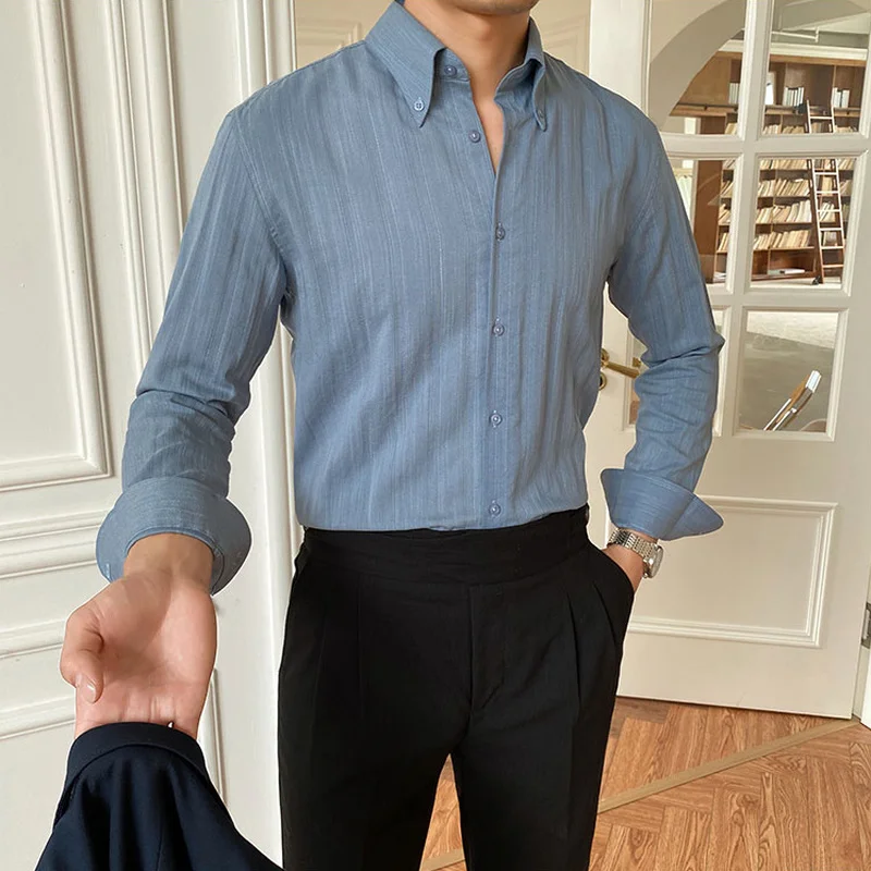 Vintage Striped Shirts for Men 2022 Long Sleeve Casual Business Formal Dress Shirt Social Party Tops Streetwear Camisa Masculina