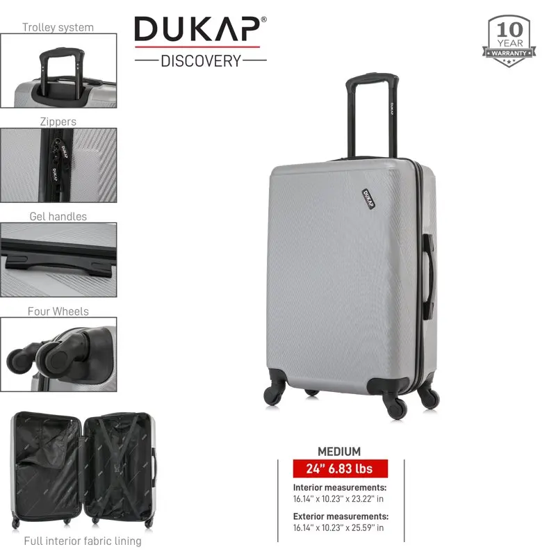 

New Silver 24 inch Lightweight Hardside Spinner Luggage for Traveling Smoothly.