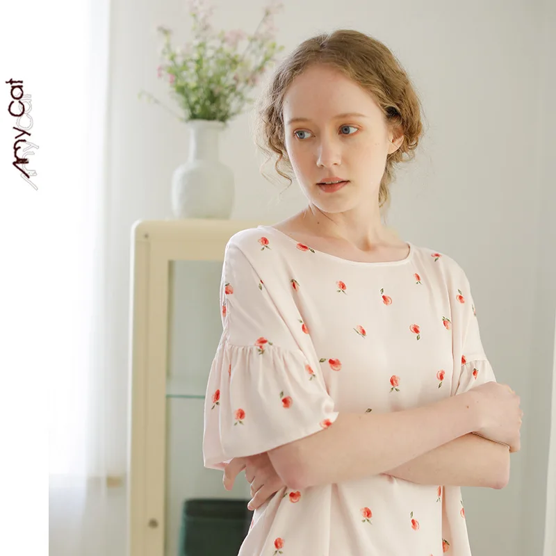 Women's Pajamas Cotton Round Neck Lotus Leaf Short Sleeve Pullover Top Casual Shorts Sleepwear Women Two Piece Set Summer Pjs