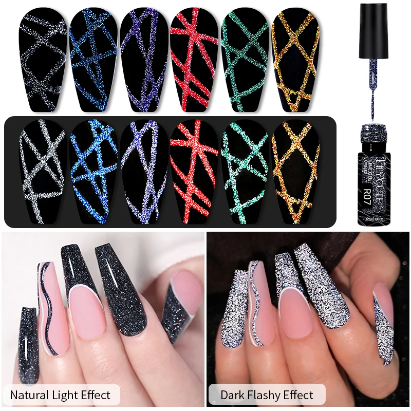 LILYCUTE 5ml Reflective Glitter Nail Art Pulling Line Gel Polish French DIY Painting Design Soak Off Drawing Varnishes Tool - купить по