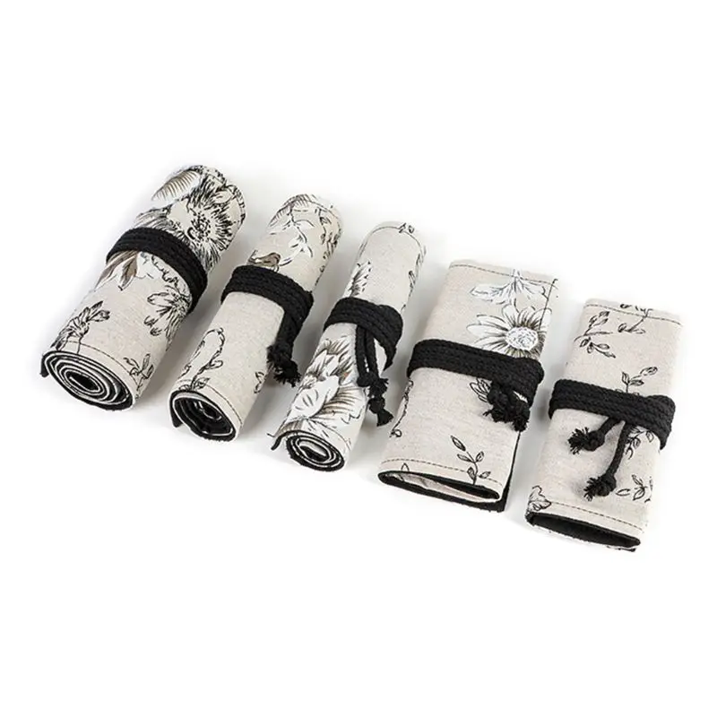 Peony 12/24/36/48/72 Holes Canvas Roll Pen Curtain Pencil Bag Case Makeup Wrap Y98A