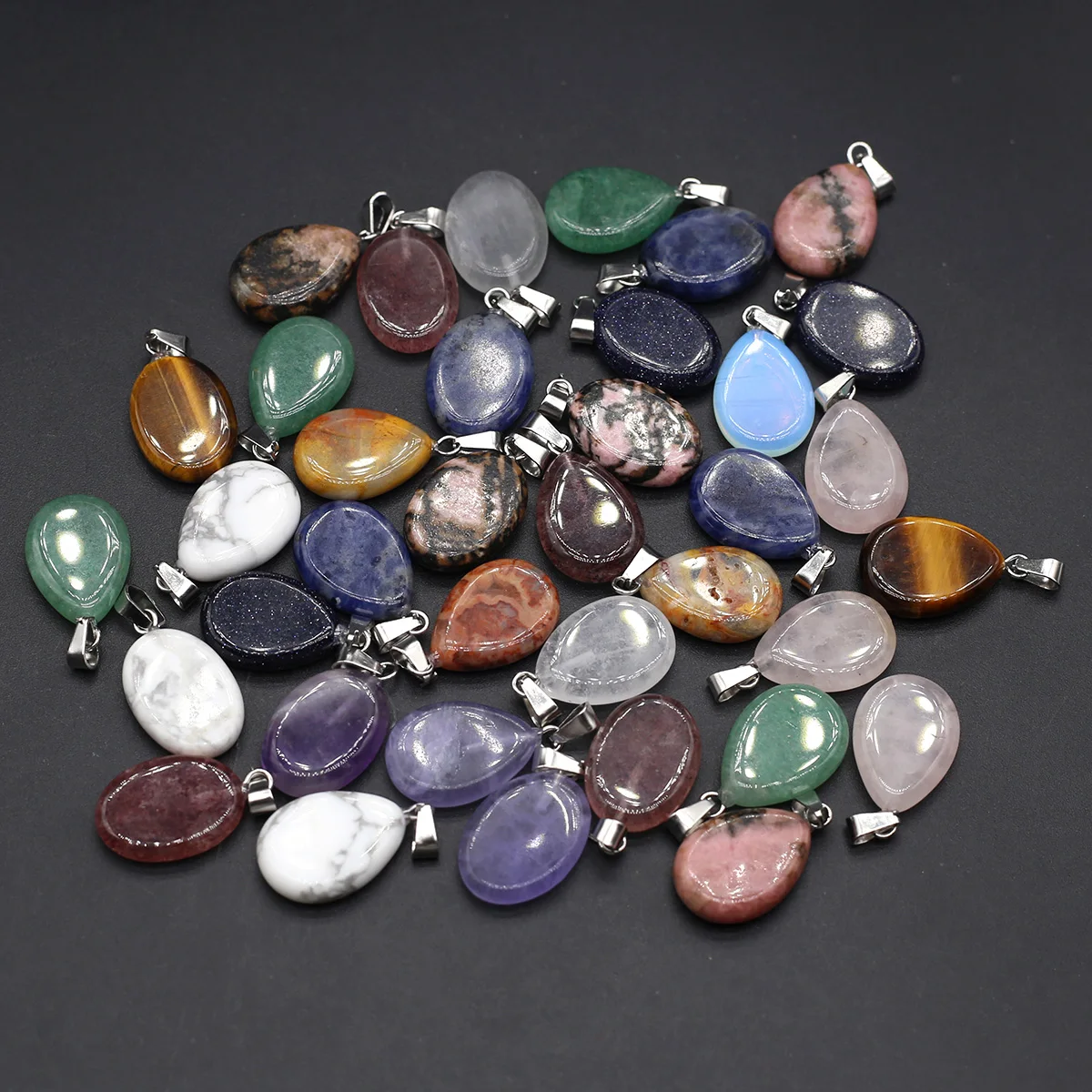 

2Pcs Natural Semiprecious Stone Crystal Pendant Elliptical Droplet Shapes DIY Necklace Earring For Jewelry Making Gifts 25x35mm