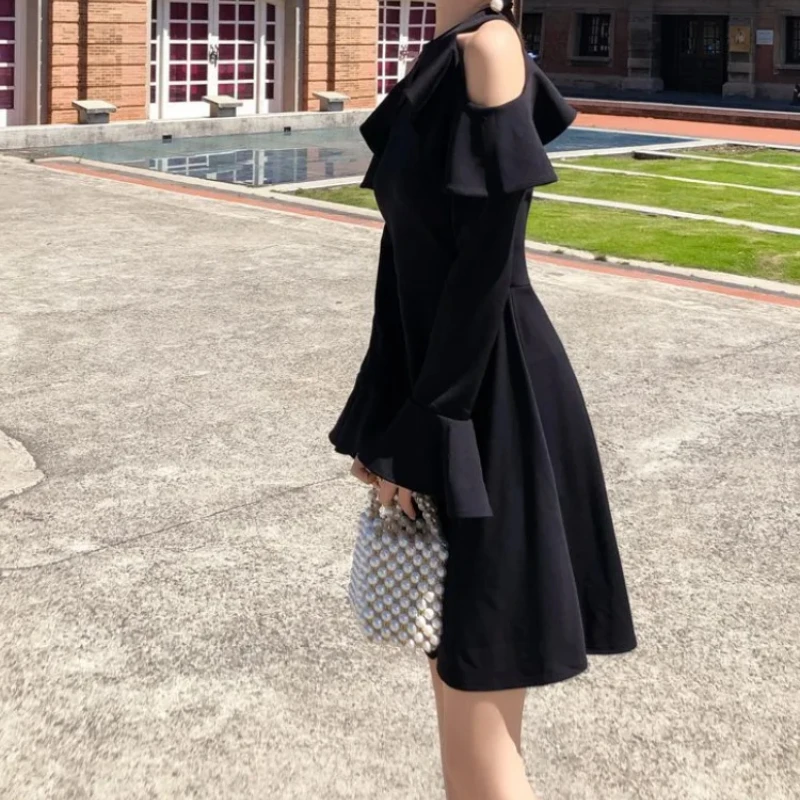 Модные женские платья с длинным рукавом черное чувственное Сексуальное Женское