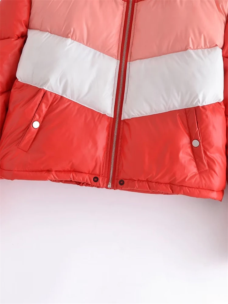 KEYANKETIAN women's striped patchwork PU leather cotton jacket autumn/winter stand-up collar zipper short cotton jacket