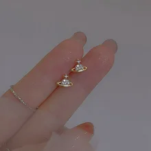 VOQ Korean Fashion Exquisite Saturn Zircon Earrings for Women Girls Simple Temperament Party Jewelry Gifts