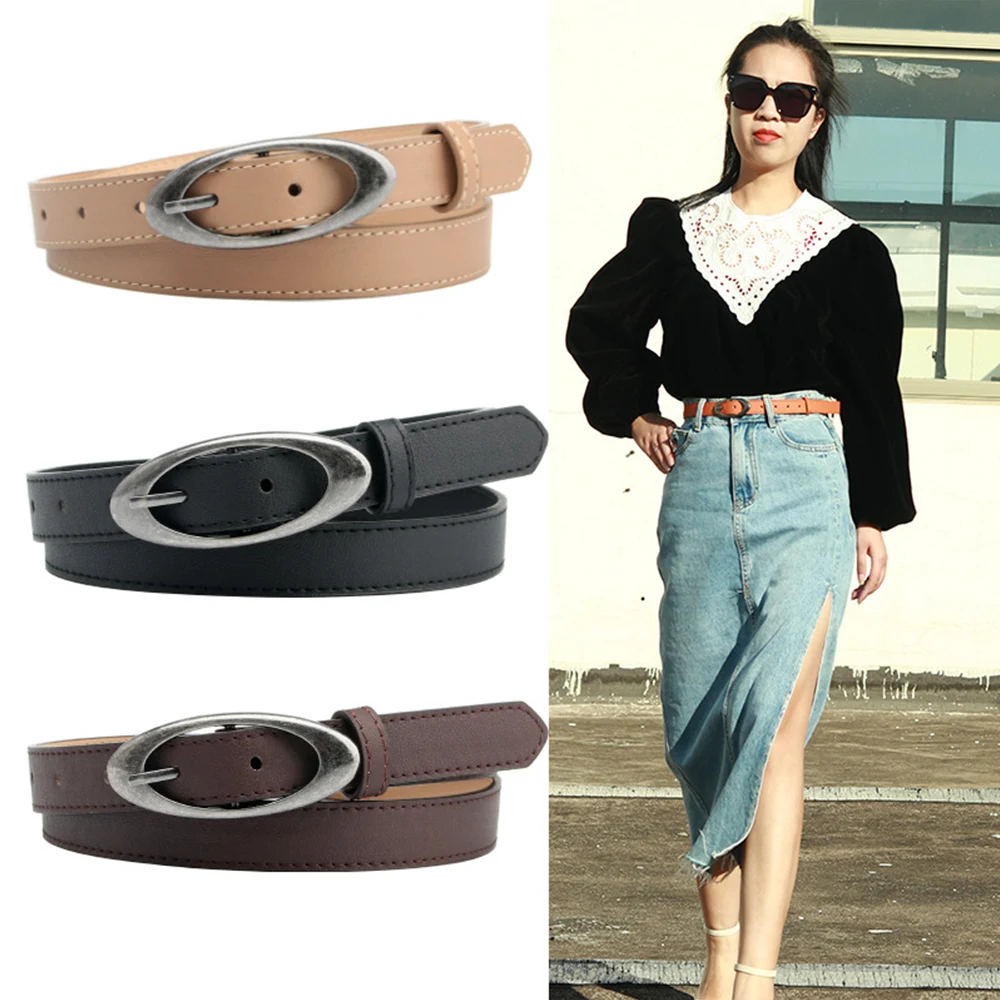 Korean Fashion Simple Thin Y2K Belts Ladies Leather Belt Alloy Pin Buckle Retro Jeans Belt Designer Girdle Women High Quality