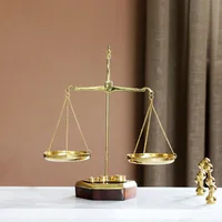 Balance Scale Brass Solid Wood Base Study Desktop Retro Ornaments Decorative Ornaments Fair and Just Living Room Decoration