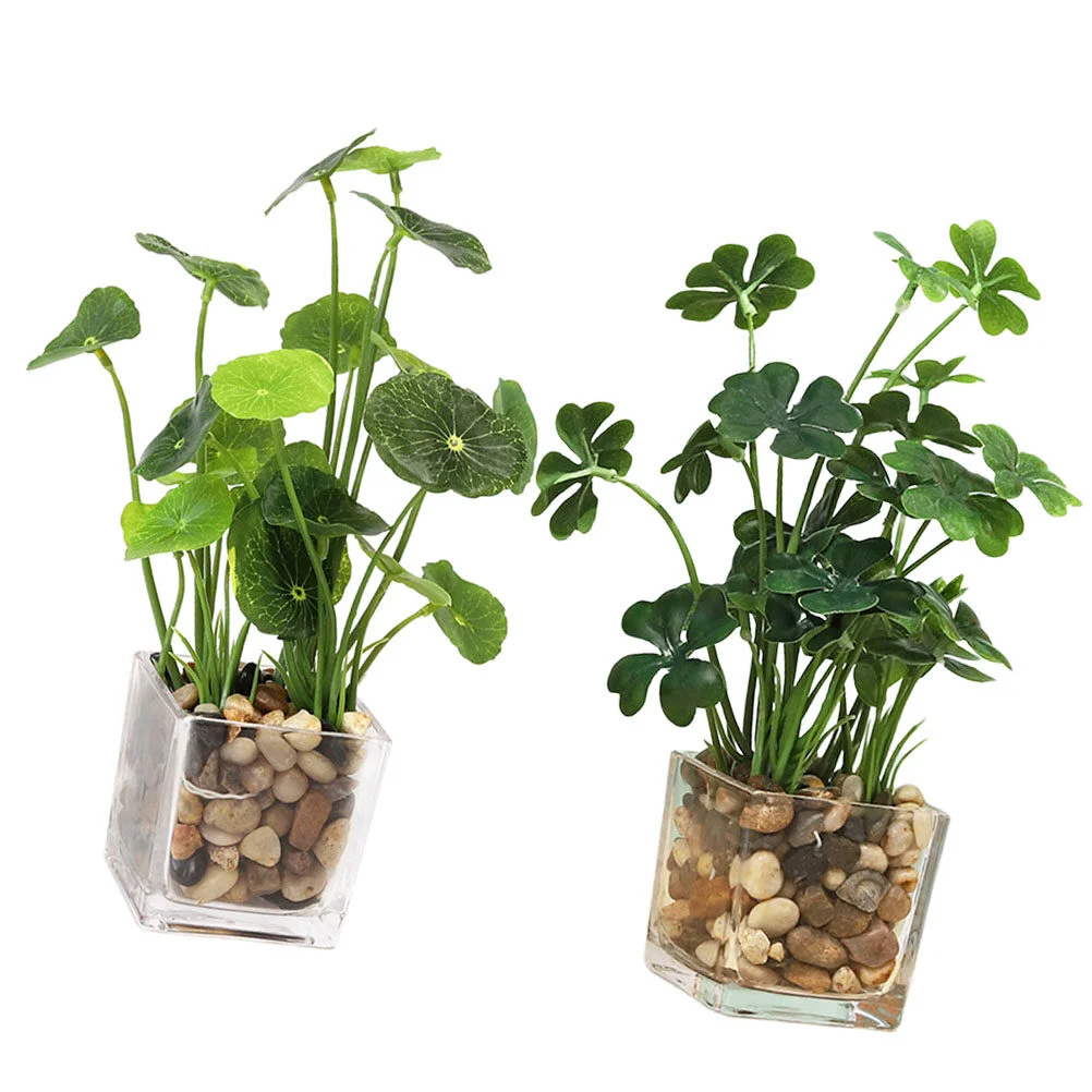 

Four Leaf Faux Plants Table Artificial Home Decor Indoor Fake Decorative Pot
