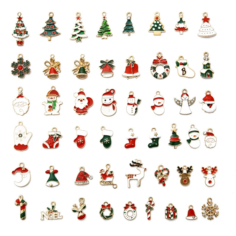 

38 Pcs/set Merry Christmas DIY Charms Exquisite Santa Bell Dripping Oil Family Holiday Decoration Jewelry Pendant Handmade Craft