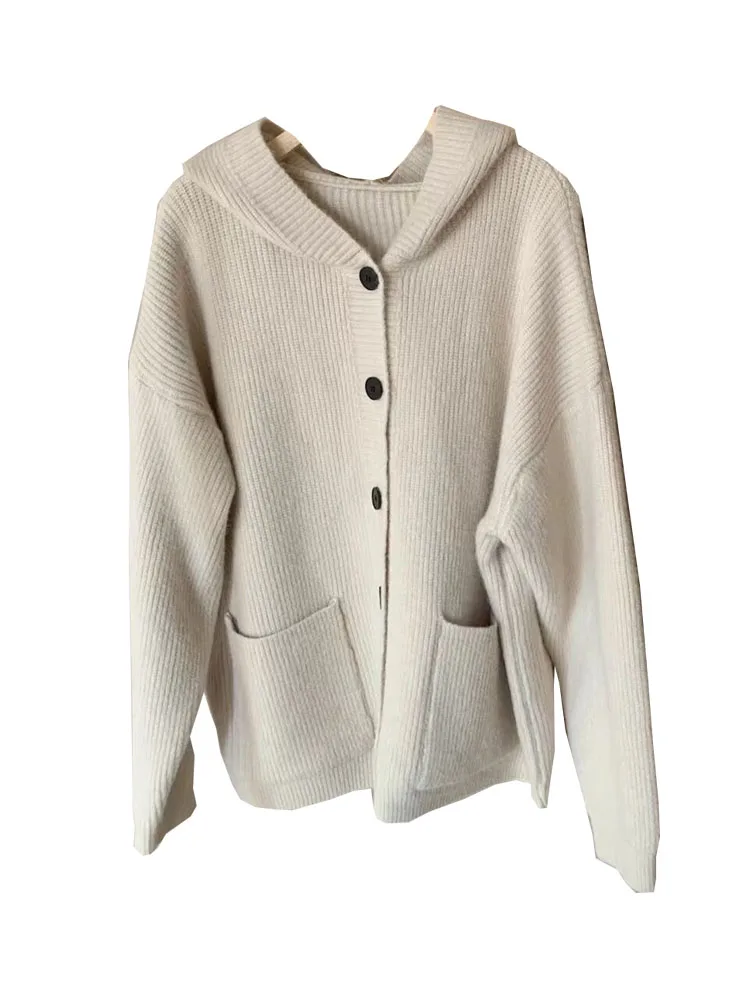 Осенне-зимний корейский свободный вязаный кардиган с капюшоном женский мягкий