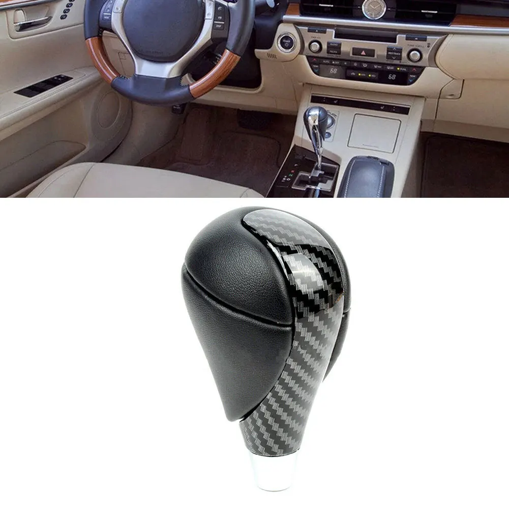 

Automatic Gear Shift Knob Transmission Gear Box ABS+PU Leather Automatic Black Leather Carbon Fiber 100% Brand New