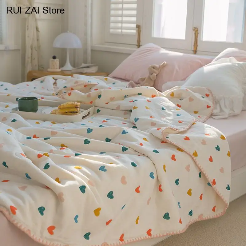 

200X230Cm Washable Love Bed Blanket Bedspreads Double Quilted Home Summer Quilt Thin Soybean Fiber Air Twin Bedding Comforter